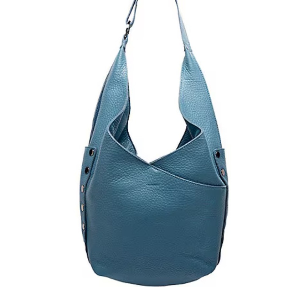 Blue Leather Hobo Shoulder Bag